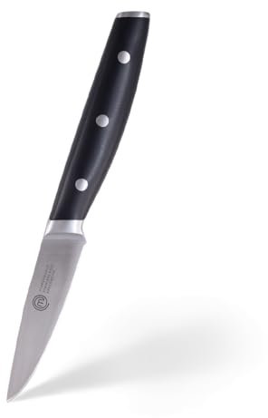 MasterChef Coltello Spelucchino Professionale, Acciaio Inox ad Alto Carbonio, Manici Tripli Rivettati, Codolo Pieno con Bolster, Lama da 9cm
