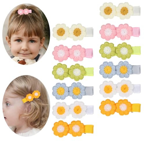 Nogeqi 12 Stück Haarspangen Kleinkind Mädchen, Gänseblümchen Haarspangen Baby Spangen Mädchen Süßer Blumen Haarspange Baby Haarspangen Kinder Daisy Flower Hair Clips für Feines Haar