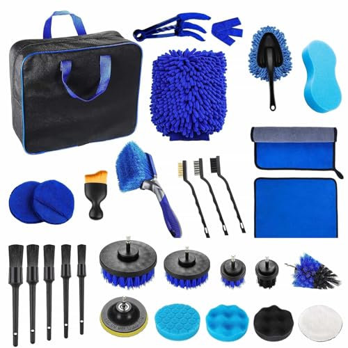 Eidoct 30Pcs Car Detailing Kit, Car Cleaning Kit, Interior Exterior Car Care Detailing Set, Car Duster Set, for Cleaning Car Motorcycle Bike Wheels Engine Emblems Leather Dashboard Air Vents