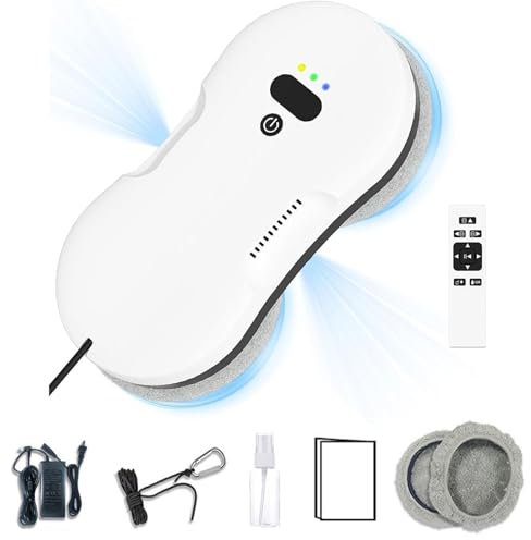 GHRERTX Robot lavavetri, Robot lavavetri Automatico con spruzzo d'Acqua,Robot lavavetri Elettrico Intelligente Pulizia vetri con Telecomando,Robot lavavetri Intelligente Aspirazione 5600Pa