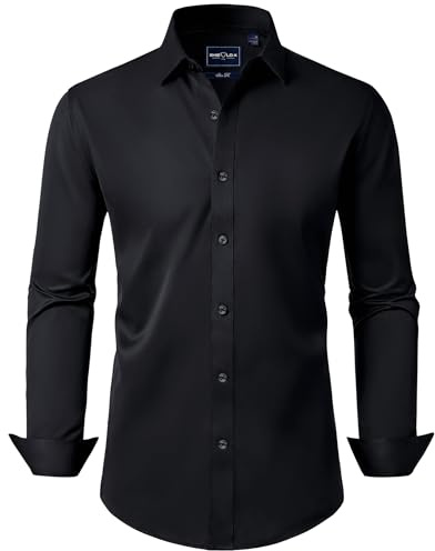 Mens Shirts Stain Shield Long Sleeve Stretch Slim Fit Formal Dress Shirt