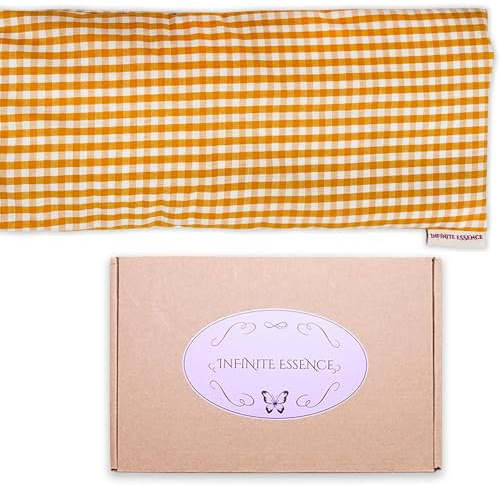 LAMARE Cuscino termico con semi di grano e lavanda, 48 x 15 cm, rivestimento lavabile 100% cotone, grano ecologico e lavanda, per cervicale e coliche, per terapie a freddo e caldo (Vichy Giallo)