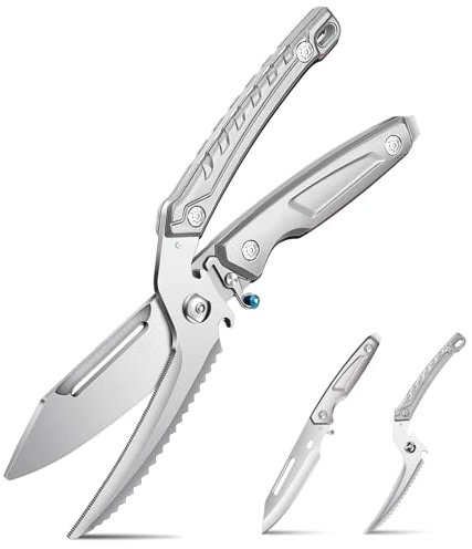 SMITH CHU Geflügelschere, Tranchierschere Hähnchenschere - Geflügelschere Testsieger, Scharfe Geflügelschere, Müheloser Küchenknochenschneider aus Edelstahl mit Schlossschnalle（Silber）