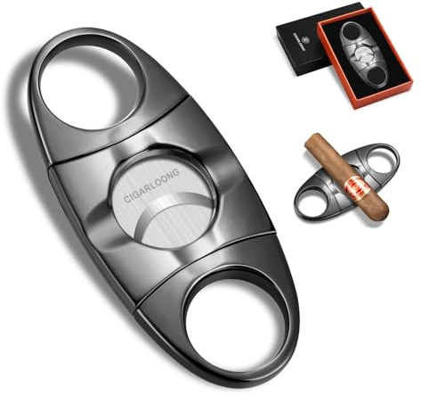 Tagliasigari in acciaio inox doppia lama con porta sigari misura anello 0,87, liscio e opzioni di colore (nero)
