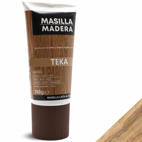 TECHZOCO Masilla Madera Teka, Ideal para rellenar y y reparar madera al interior, Masilla lista al uso, Rellenadora de agujeros, Formato en tubo, Color Teka, Contiene 150 gramos