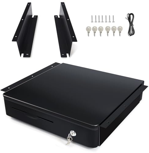 HONEY BEAR Cassetto registratore di cassa da 15,7 pollici con staffa set per ricevute/stampante termica sistema POS, con interfaccia RJ11 12 V, 4 banconote e vassoio per 8 monete, nero 40 x 40,5 x 9