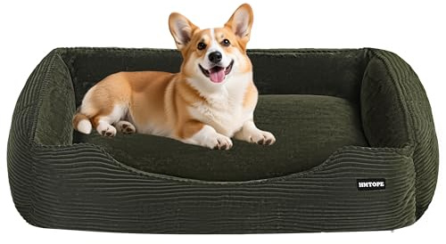 HMTOPE Cama para perros medianos de pana lavable, 90 x 75 cm, verde oliva