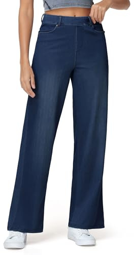 THE GYM PEOPLE Jean ample à enfiler pour femme - Extensible - Tendance - Décontracté - Droit - Avec poches