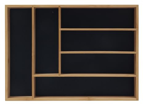 Portaposate Relaxdays, Inserto per cassetto con 6 Scomparti, per Posate in bambù, HLP: 5x35,5x25,5 cm, Naturale/Nero