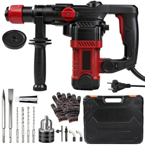 Martillo perforador 3 en 1 de 1600 W con control de velocidad de 6 etapas, 4000 rpm y energía de impacto de 8 J – SDS-Plus para hormigón, piedra y mampostería