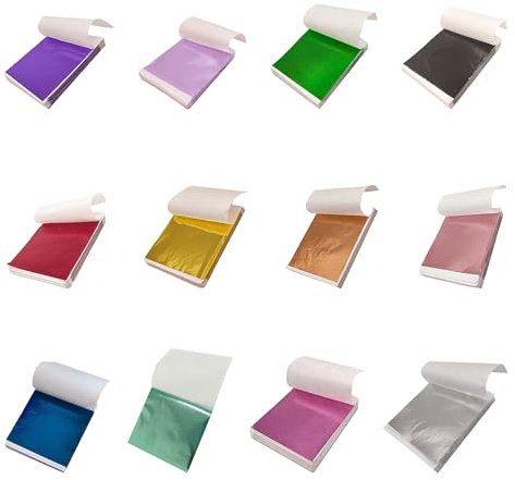 240 Gold Leaf Sheets 12 Mixed Colours Foils 9.5x8.5cm for Nails DIY Art | Protective Photo Album Packaging Makes Storage Easy,Ideal for Home Decor, Creating Artwork, And Crafts