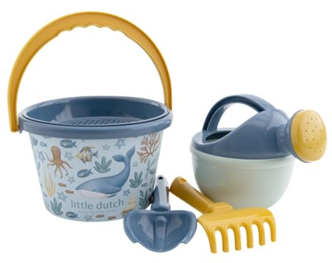 Little Dutch Eimerset Sandspielset 5-teilig - Sandspielzeug Strandspielzeug Sandkasten - für Jungen ab 18 Monate - Ocean World blau