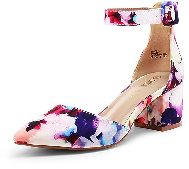 DREAM PAIRS Women's Elastic Ankle Straps Court Shoes,Floral,7