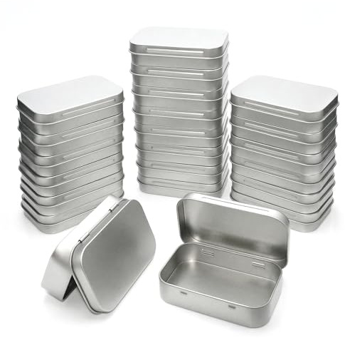 LJY Silver Hinged Metal Tins, 22 Pack, 3.74 x 2.36 x 0.87 in | The attached lid keeps the base and top together during sorting and workspace access