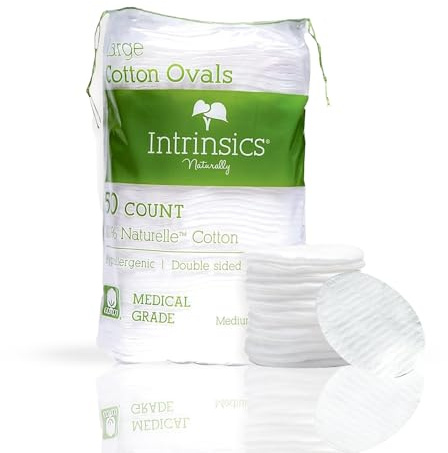 Intrinsics Premium 3” Large Cotton Rounds (50 Count) – Lint-Free Cotton Pads for Face & Makeup Removal | Dual-Sided Face Pads for Cleansing & Exfoliation | Hypoallergenic and 100% Pure Cotton