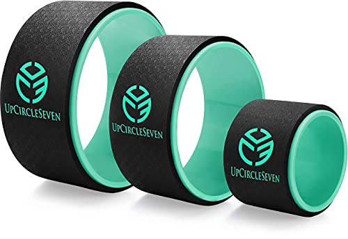 UpCircleSeven Yoga Wheel Set - Strongest & Most Comfortable Dharma Yoga Prop Wheel, 3 Pack for Back Pain Stretching & Backbends (12, 10, 6 inch) (Cyan)