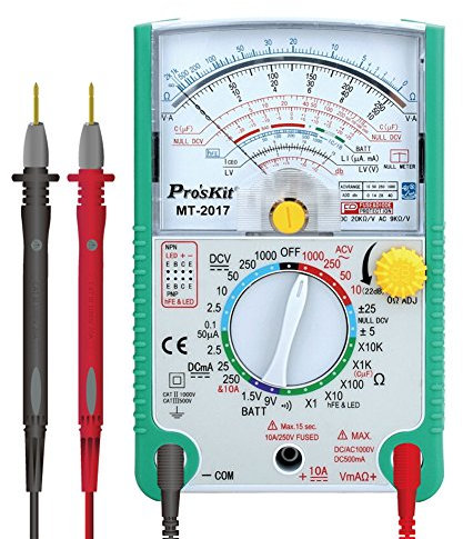 Pro'sKit MT-2017 Analoges Multimeter, Analog-Messgerät AC/DC, Voltmeter, Amperemeter, Ohmeter, Widerstandskapazität Dezibel, Dioden-Transistor, Durchgangsprüfer mit hFE & LED-Test