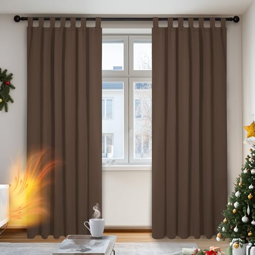 Deconovo Tab Top Window Treatments Blackout Curtains Thermal Insulated Curtains for Living Room Brown W55 x L87 Inch One Pair