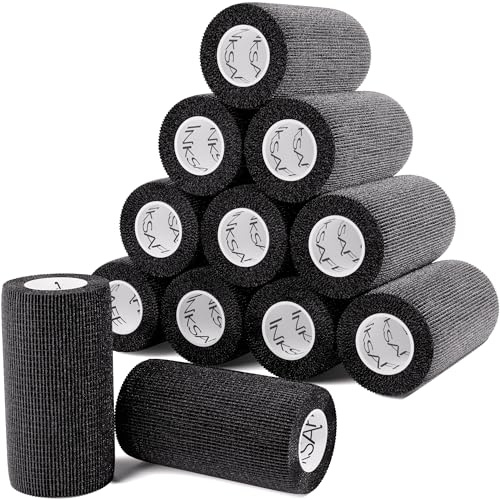 Inksafe Black Self Adherent Cohesive Bandages 10cm x 4.5m Box of 12 - Uses Include Vet Wrap, Tape for Human Wrist and Ankle Sprains and Sports Injuries