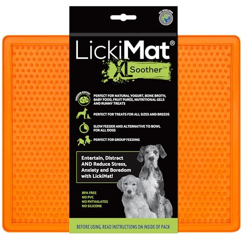 LickiMat X Large Breed Soother Dog Lick Mat, Dog Calmer, Slow Feeder, Anxiety Reliever Alternative to Puzzle Toys, Slow Feeding Bowls. Use Peanut Butter, Wet, Raw, Mixed Food, Healthy Treats - Orange
