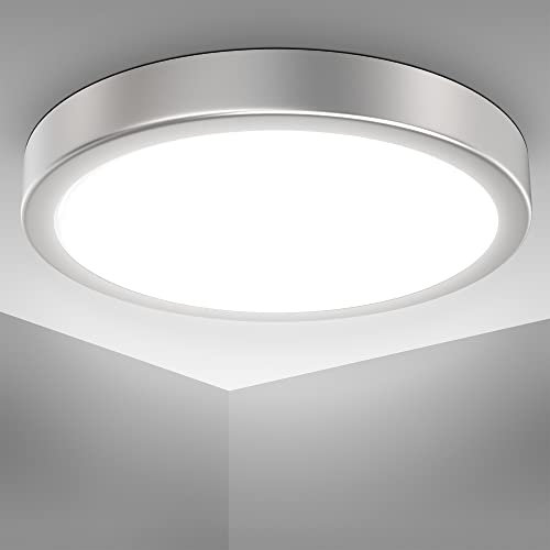B.K.Licht - LED Deckenlampe mit neutralweißer Lichtfarbe, 18 Watt, 2000 Lumen, LED Deckenleuchte, Lampe, Wohnzimmerlampe, Schlafzimmerlampe, Küchenlampe, Deckenbeleuchtung, 28x4 cm, Silberfarbig