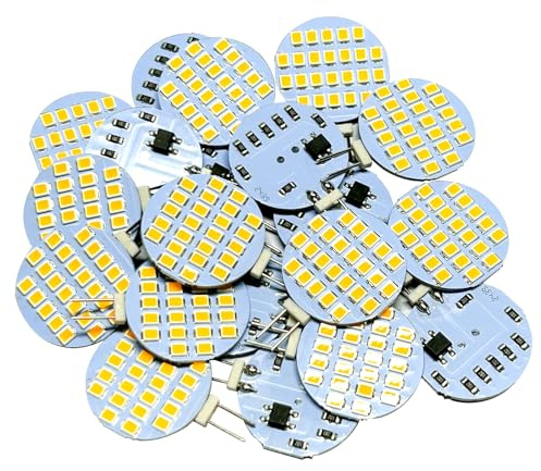 GRV G4 Bi Pin Base 10W 15W Halogen Replacement Bulb 24-2835SMD LED Bulb Lamp Super Bright RV Camper Under Cabinet Dome Light DC12V Warm White Pack of 20