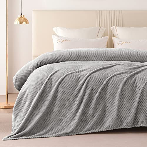 Yebeda Kuscheldecke Superweiche und Warme Fleecedecke für Sofa, Couch und Bett mit Waffel Muster, Kuschelige Angenehme Decke Wohndecke Sofadecke, 220x240 cm, Hellgrau