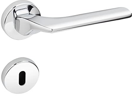 Design Drückergarnitur Alu Türbeschlag Türgriff Innentüren auf Rund-Rosette CARL BB - Buntbart Türdrücker Chrom poliert 1 Set - Zimmertür-Garnitur inkl. Schrauben von Sotech