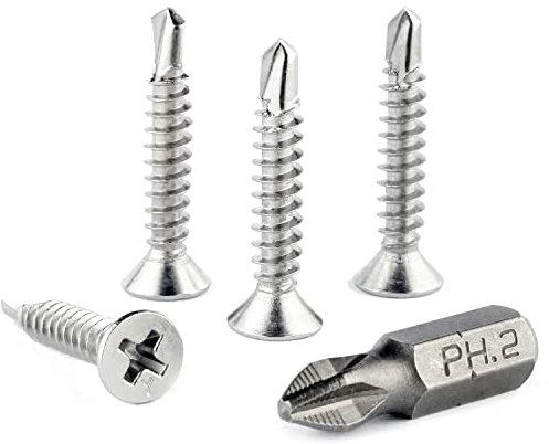 HeYork 200 Stück Selbstschneidende Schrauben Blechschrauben Selbstschneidend 4,2x25mm Kreuzschlitz Bohrschrauben Selbstschneidend aus 410 Edelstahl Selbstbohrende Schrauben