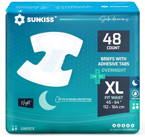 SUNKISS TrustPlus Overnight Adult Diapers with Tabs, Unisex, XL, 48 Count