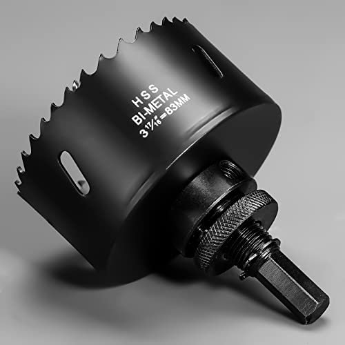 83mm Hole Saw, HSS Bi-Metal Hole Cutter with Pilot Bit for Plate Steel, Sheet Iron, Ceiling Board, Wood and Plasterboard, Black