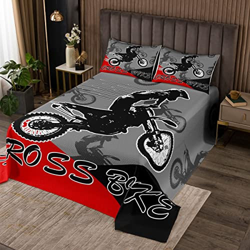Juego de colcha acolchada para bicicleta de cross, juego de colcha deportiva extrema, juego de edredón para motociclista, colección de ropa de cama roja para niños, niñas, adultos, tamaño King