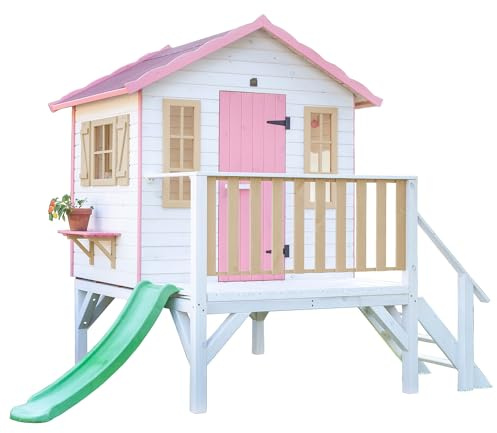 Casas Green House | Casita Infantil de Madera Exterior con tobogán Super CAM | Personalizable en Colores | 150 x 192 x 230 cm