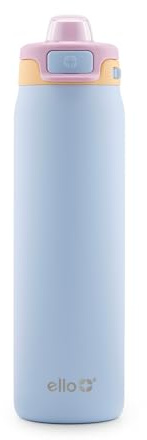 Ello Pop & Fill 22oz Stainless Steel Water Bottle with Quick Fill Technology, Double Walled and Vacuum Insulated Metal, Leak Proof Locking Lid, Sip and Chug, Reusable, BPA Free, Coastal Sunrise