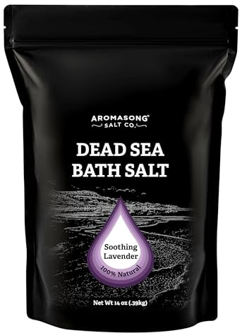 Aromasong Pure Dead Sea Salt for Soaking with 100% Natural Lavender, 14 Oz. - Spa Bath Salt Fine Grain - Body Wash Scrub - Soak for Women & Men- Resealable Pack