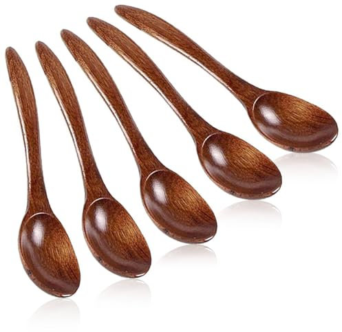 6 Pcs Wooden Honey Spoons - Small Wooden Teaspoons & Soup Spoons for Hot Chocolate, Honey, Coffee & Kitchen Accessories