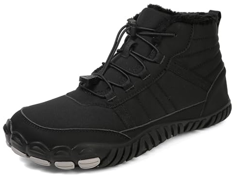 Men's and Women's Barefoot Hiking Boots | Zero Drop Winter Snow Boots with Wide Toe Box | Slip-On Waterproof Ankle Booties | Minimalist Five-Finger Sneakers for Outdoor Hiking and Walking Black
