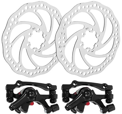 Toddmomy Mechanical Mountain Bike Disc Brake Pads Front and Rear Set with 6 Inch Aluminum Rotor Kit for Cycling Replacement Brake Parts