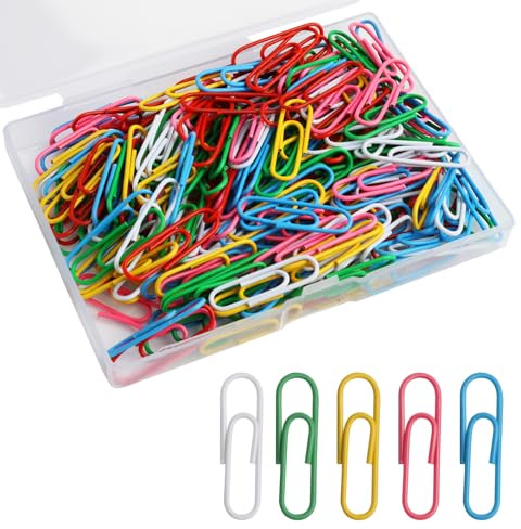 200 Pezzi Graffette Colorate, graffette ufficio, Fermagli ufficio, Paper clips, Fermagli di carta da 28mm con Scatola Portaoggetti - Documenti d'Ufficio e Scolastici per Ufficio, Scuola e Documenti