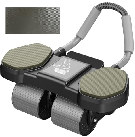 ARAER Roue Abdominale,automatique roue abdominale avec support coude Appareil d'entraînement abdominal à rebond automatique,4 roulettes,musculation,Avec support pour téléphone portable (noir)