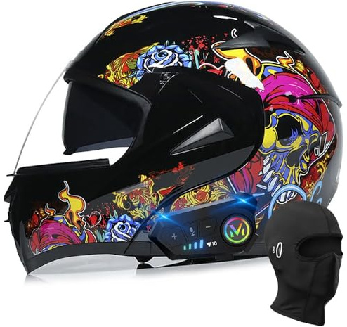 BYGMWEP Casque Moto Modulable Bluetooth, Casque Moto Homologué ECE, Flip Up Casque Adulte Moto avec Double Visière pour Anti-Collision Casque Scooter Casque Integral pour Homme Femme XS~XL