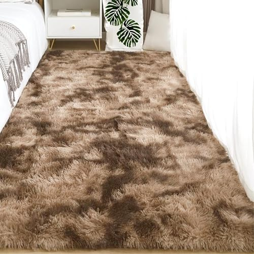 GOUSANG Hochflor Teppich 120 x 360 cm Langflor Flauschig Hochwertiger Outdoor Teppich Langlebig Und Pflegeleicht für Wohnzimmer Deko, Schlafzimmer, Kinderzimmer, Braun