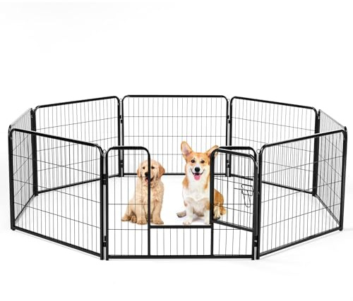 DUMOS Dog Playpen Indoor, Metal 24 Inch 8 Panels Foldable Pet Fence with Door, Outdoor Small Medium Large Dog Puppy Portable Exercise Play Pen for RV Camping, Trips, Play Yard