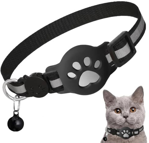 1 Pz Collare Airtag Gatto Nero, Collana Elastica Gattini Supporto Apple Airtag Leggero Confortevole, GPS Ultra Elasticizzato Gatti Cuccioli, Silicone Riflettente