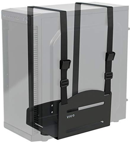 VIVO Universal PC Wall Mount, Adjustable Steel Bracket, Computer Case, Open Frame CPU Strap Holder, Black, MOUNT-PC03V