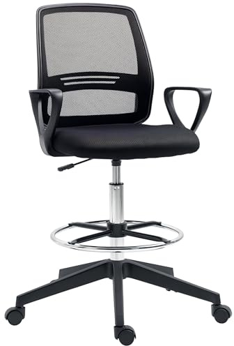 Vinsetto Bürostuhl Ergonomischer Schreibtischstuhl mit Armlehnen und Verstellbarer Fußring, Höhenverstellbarer Drehstuhl mit Netzbespannung Schwarz