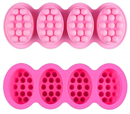 Stampo in silicone per sapone, 4 cavità ovali, per massaggio, sapone, biscotti, cioccolato, torte, per fai da te, artigianato fatto in casa (rosa)
