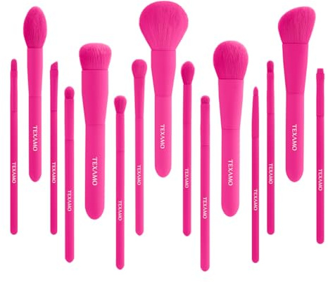Makeup Brush Set, 15 Piece Quality Makeup Brushes, Premium Synthetic Make Up Brushes for Foundation Powder Blush Highlighter Concealer Makeup Brush Kit for Travel, Hot Pink
