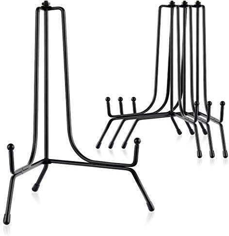 Mocoosy 4 Pack 8 pouces amélioré antidérapant Assiette Présentoirs décorative photo cadre support présentoirs noir chevalet fer supports de présentation pour objets décoratifs assiette et art