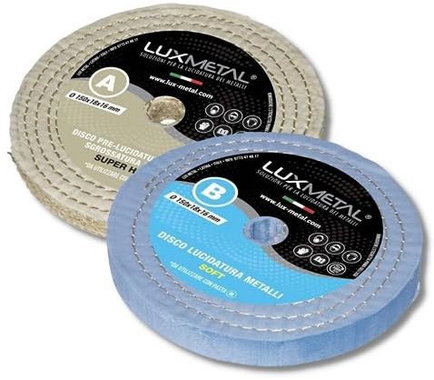 Lux Metal - Kit 2 Discos de Pulido 150 mm A-B Discos Algodón Sisal Set de Pulido Espejo Metales Acero Inoxidable Set de Pulido de Aluminio para Taladro Amoladora Rueda Latón Madera Mármol Plexiglás